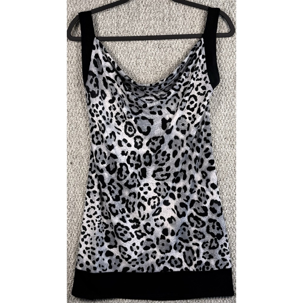 Y2K Leopard Print Cowl Neck Tank Top L Going Out Clubwear Animal USA